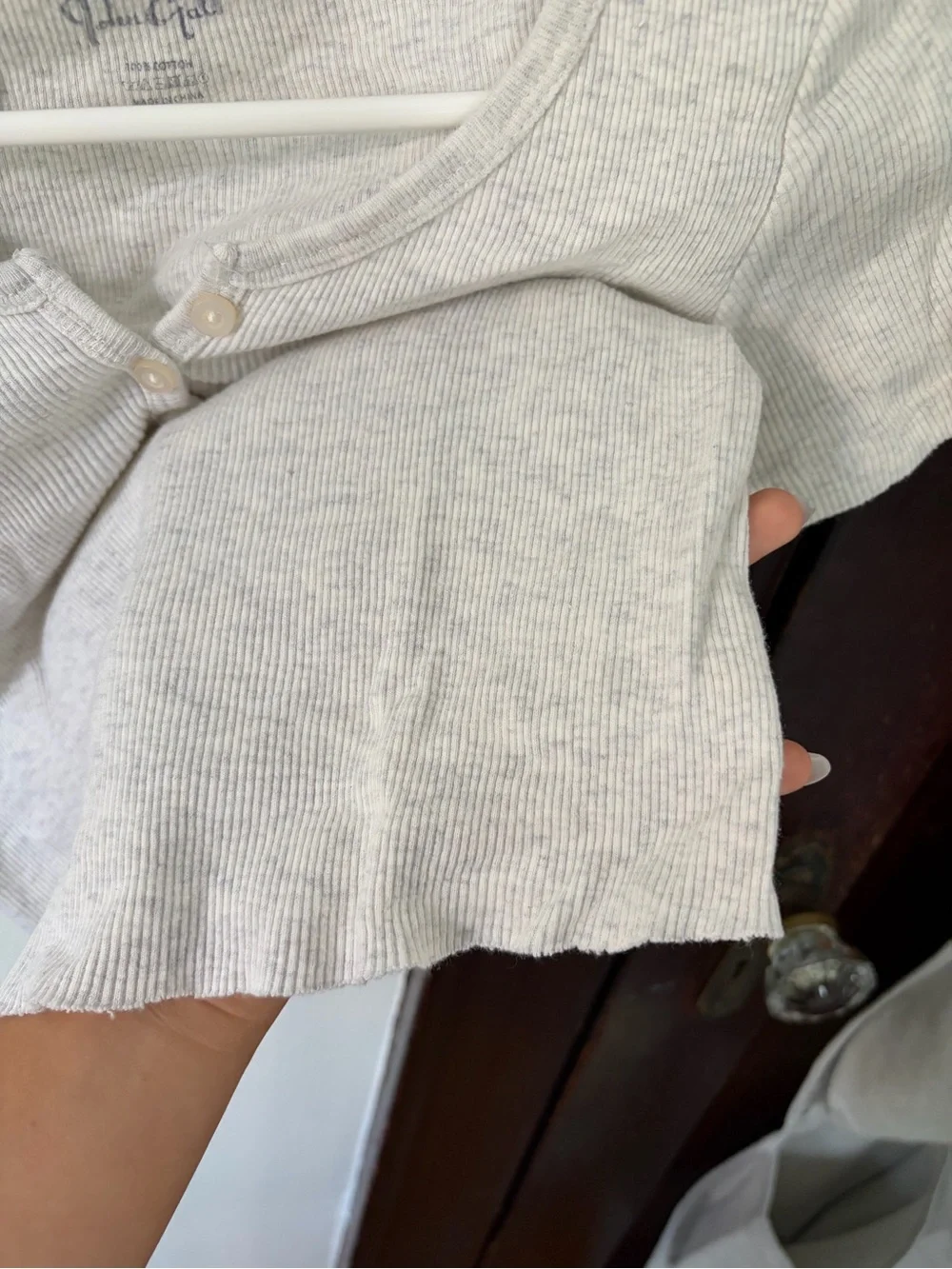 Brandy Melville Heather Light Gray Ribbed Henley Crop Top